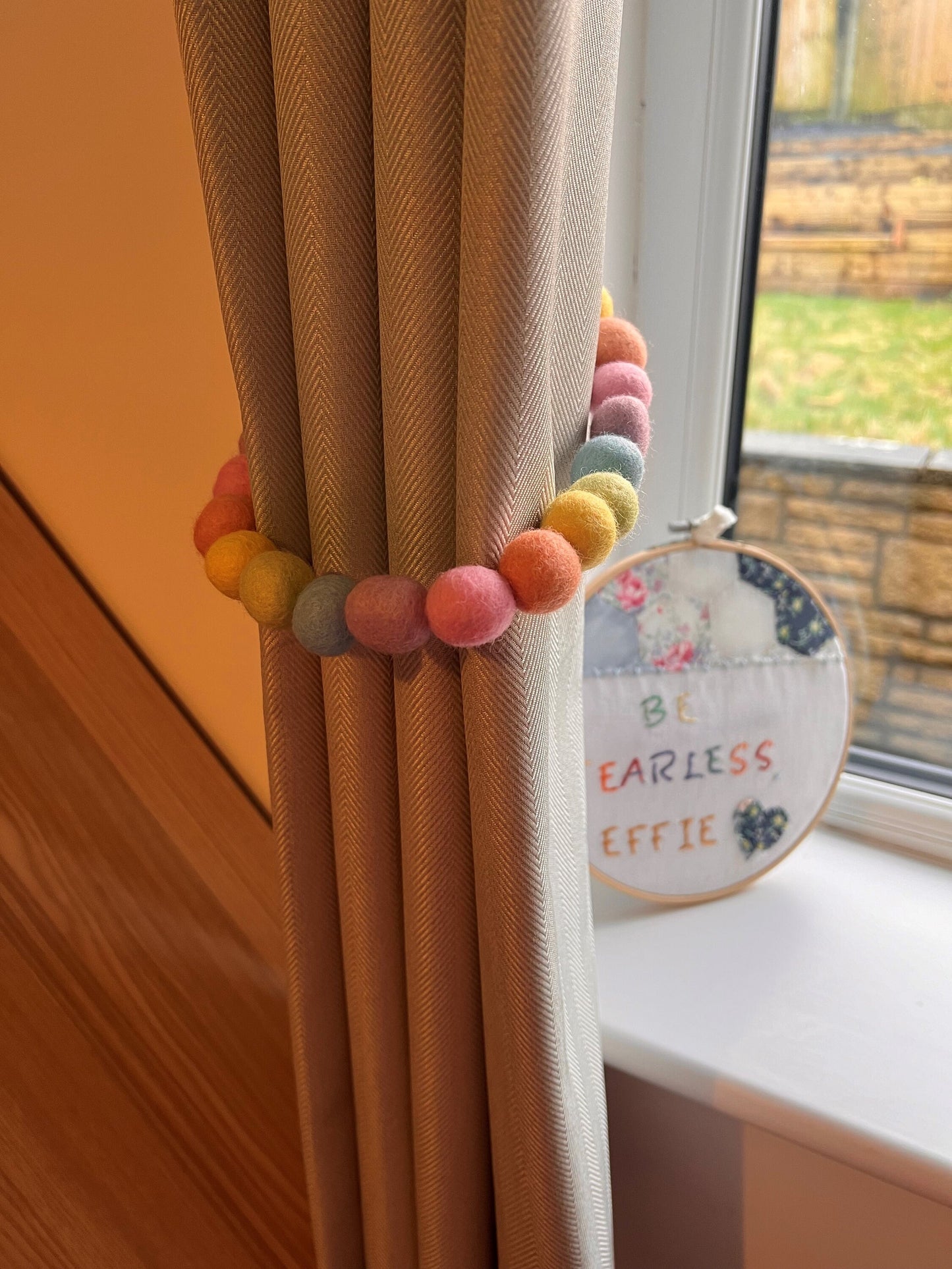 Pastel Rainbow Tie Back for Nursery - Pom Pom Tie Back - Curtain Tie Back - Nursery Decoration - Felt Ball Pastel Accessory - Babies Room