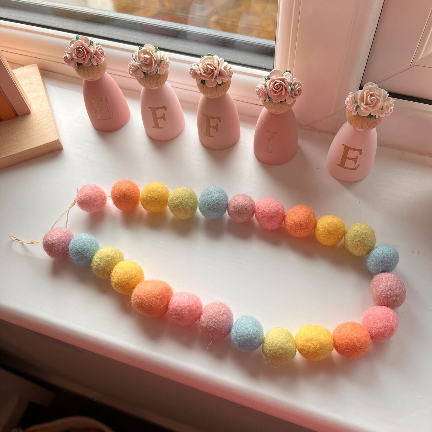 Pastel Rainbow Tie Back for Nursery - Pom Pom Tie Back - Curtain Tie Back - Nursery Decoration - Felt Ball Pastel Accessory - Babies Room