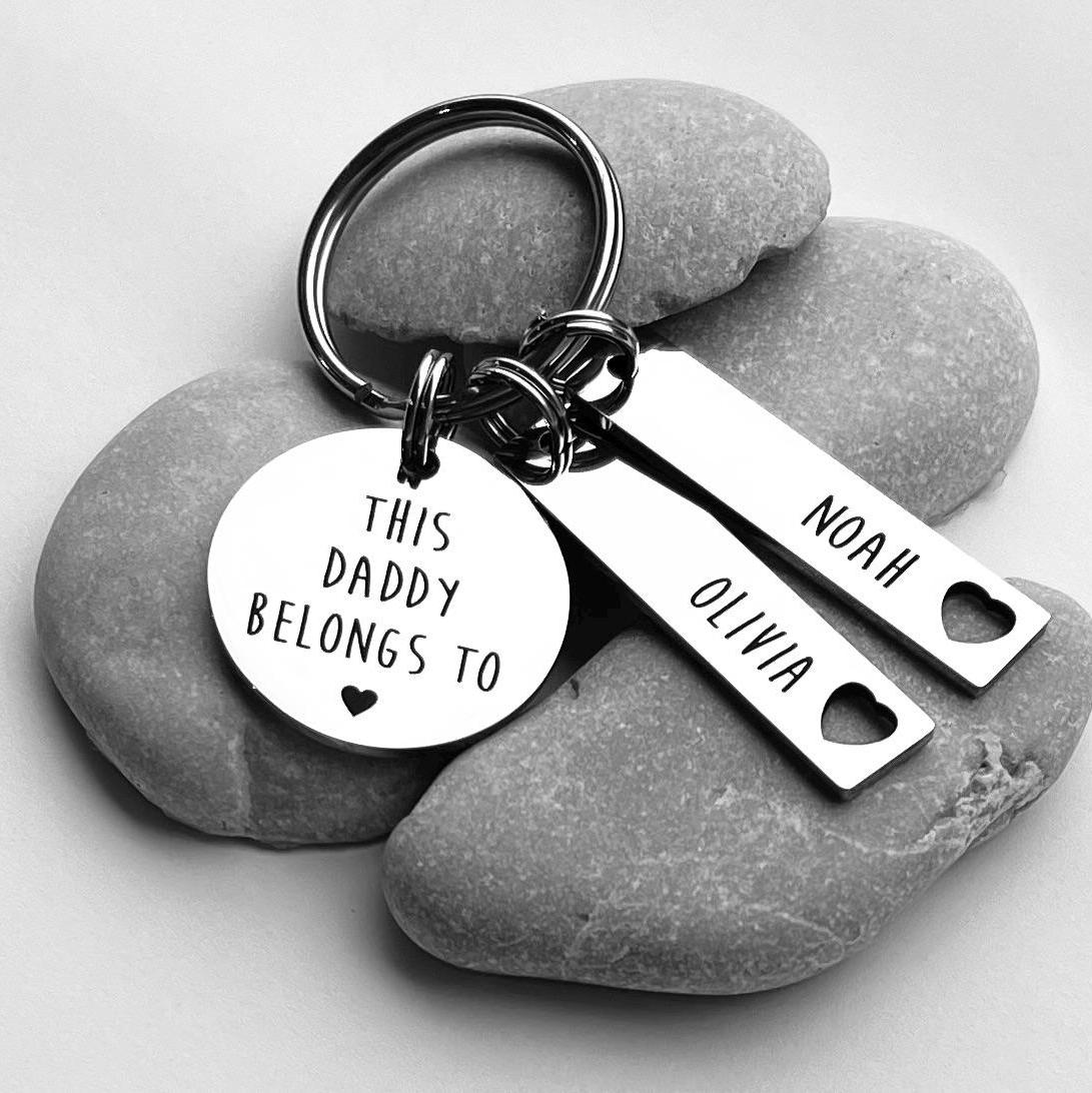 This Daddy Belongs To Keyring - Gift for Dad - Personalised Gift - Gift for Him Men Engraved Personalized Keyring - Dad Daddy Grandad Gifts