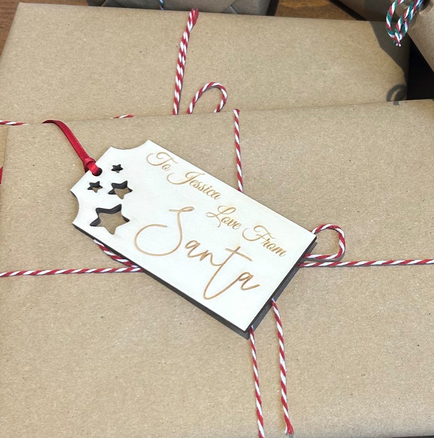 Personalised Luxury Christmas Gift Tags - From Santa Tags - Wooden Gift Tags - Personalised Gift Tags - Re Usable Tags - Gift Tag Name