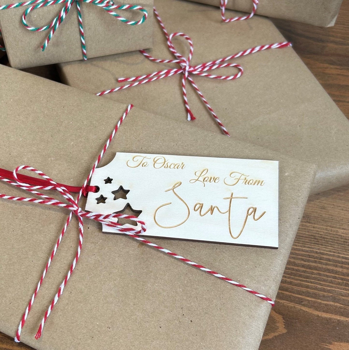 Personalised Luxury Christmas Gift Tags - From Santa Tags - Wooden Gift Tags - Personalised Gift Tags - Re Usable Tags - Gift Tag Name