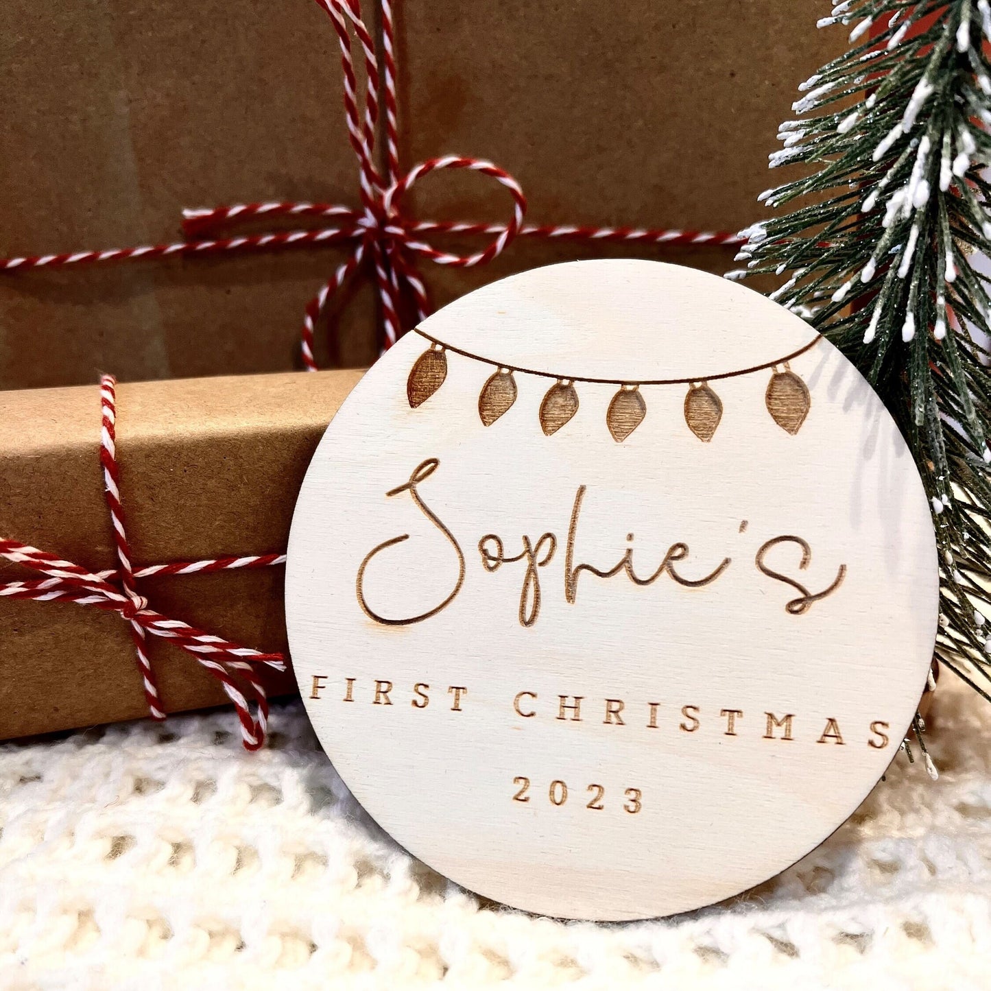 Baby's First Christmas Photo Prop - Social Media Prop Christmas - Personalised Baby Disc - Nursery Decor - Engraved Baby's First Christmas