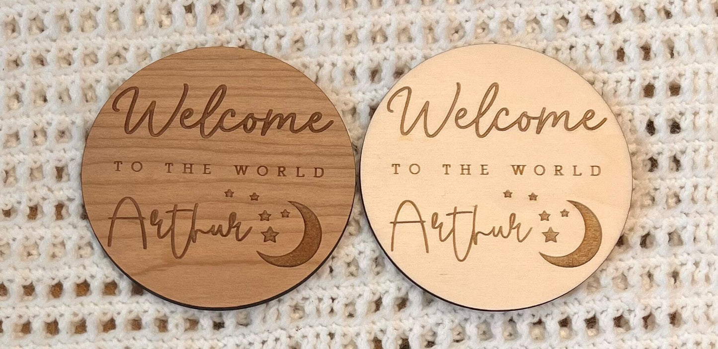Personalised Baby Arrival Sign - Moon and Stars Sign - Baby name Sign - Welcome to the World - Personalised Baby Arrival Prop - Social Media