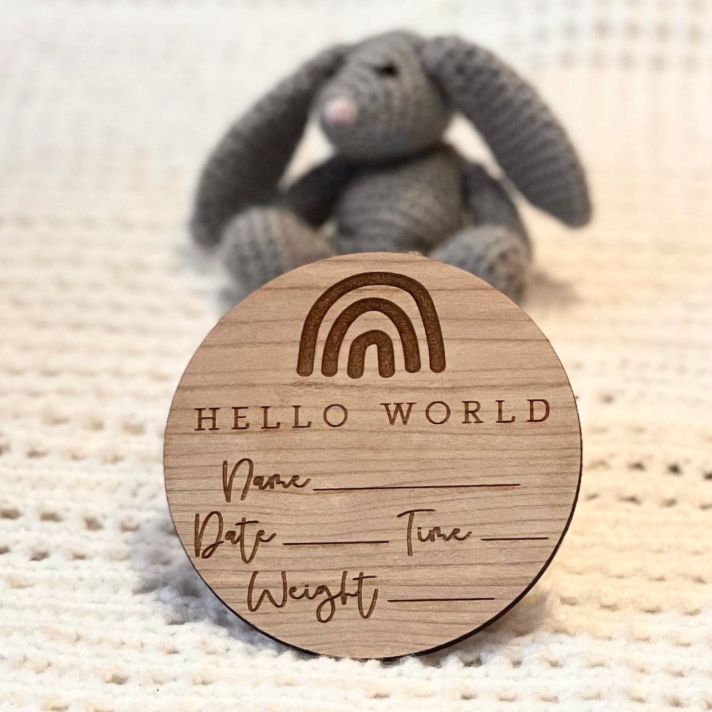 Baby Name Time Weight Announcement Sign - New Baby Sign - Social Media Announcement Prop - Personalised Engraved New Baby Disc - Rainbows