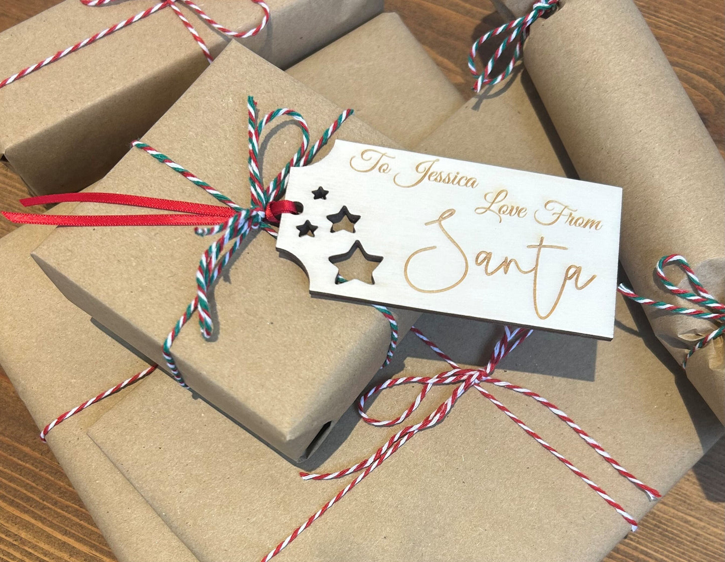 Personalised Luxury Christmas Gift Tags - From Santa Tags - Wooden Gift Tags - Personalised Gift Tags - Re Usable Tags - Gift Tag Name