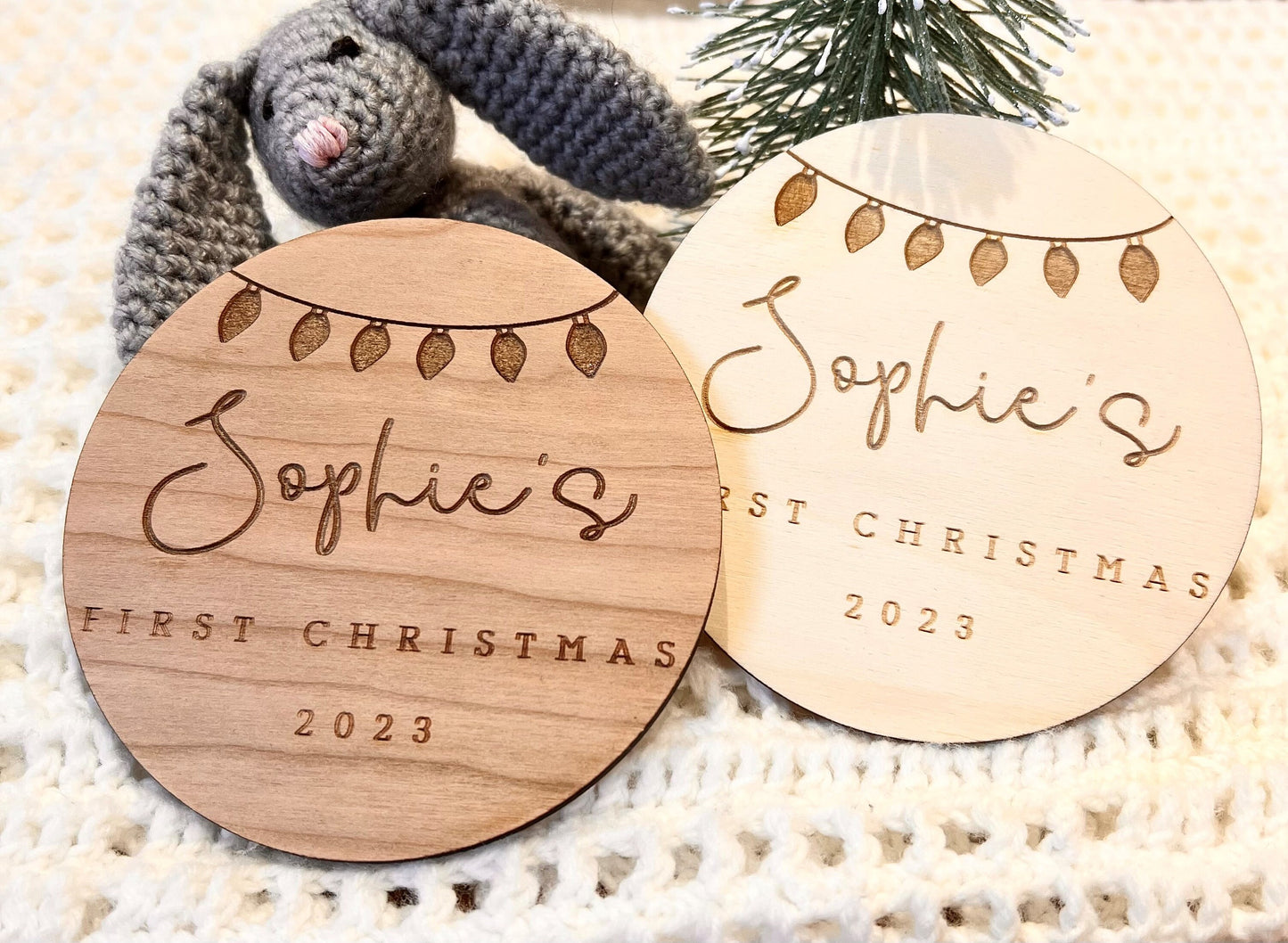 Baby's First Christmas Photo Prop - Social Media Prop Christmas - Personalised Baby Disc - Nursery Decor - Engraved Baby's First Christmas