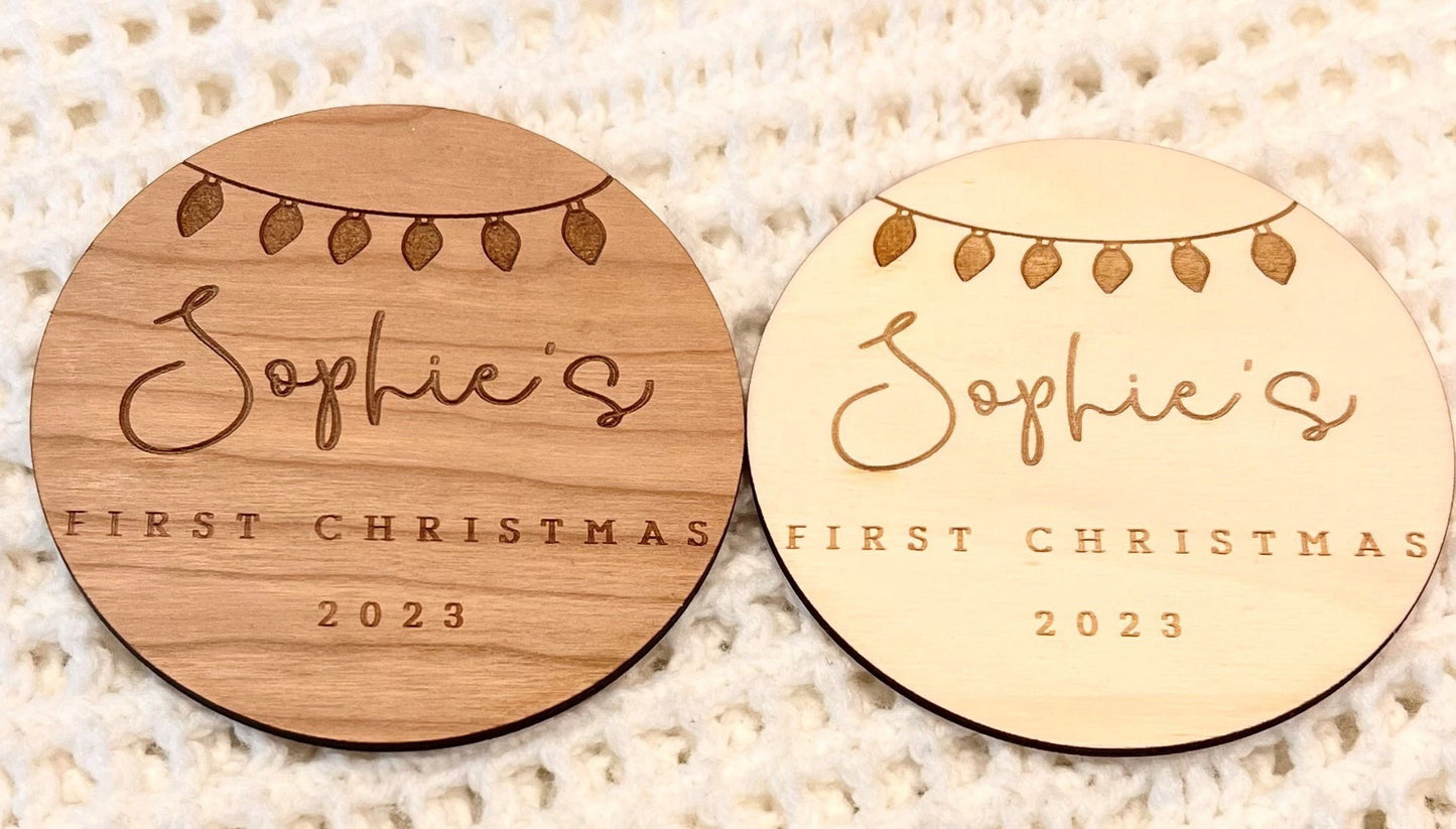 Baby's First Christmas Photo Prop - Social Media Prop Christmas - Personalised Baby Disc - Nursery Decor - Engraved Baby's First Christmas