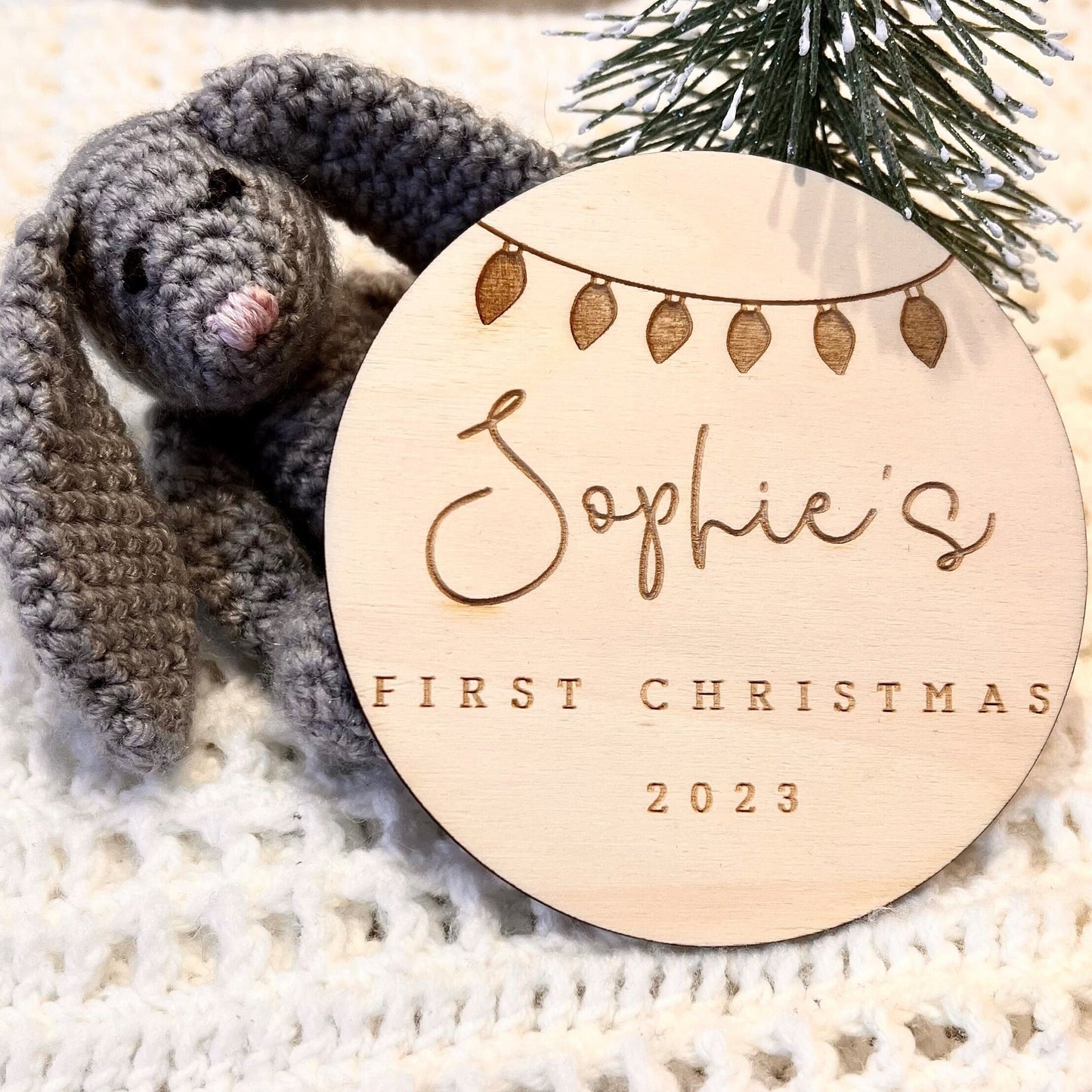 Baby's First Christmas Photo Prop - Social Media Prop Christmas - Personalised Baby Disc - Nursery Decor - Engraved Baby's First Christmas