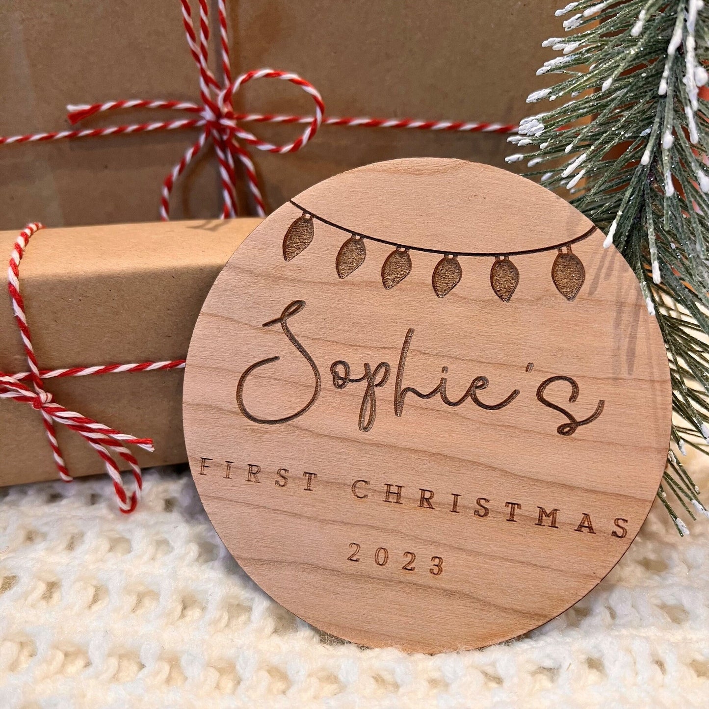 Baby's First Christmas Photo Prop - Social Media Prop Christmas - Personalised Baby Disc - Nursery Decor - Engraved Baby's First Christmas