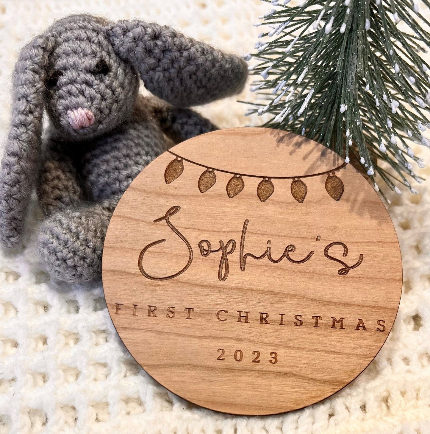 Baby's First Christmas Photo Prop - Social Media Prop Christmas - Personalised Baby Disc - Nursery Decor - Engraved Baby's First Christmas