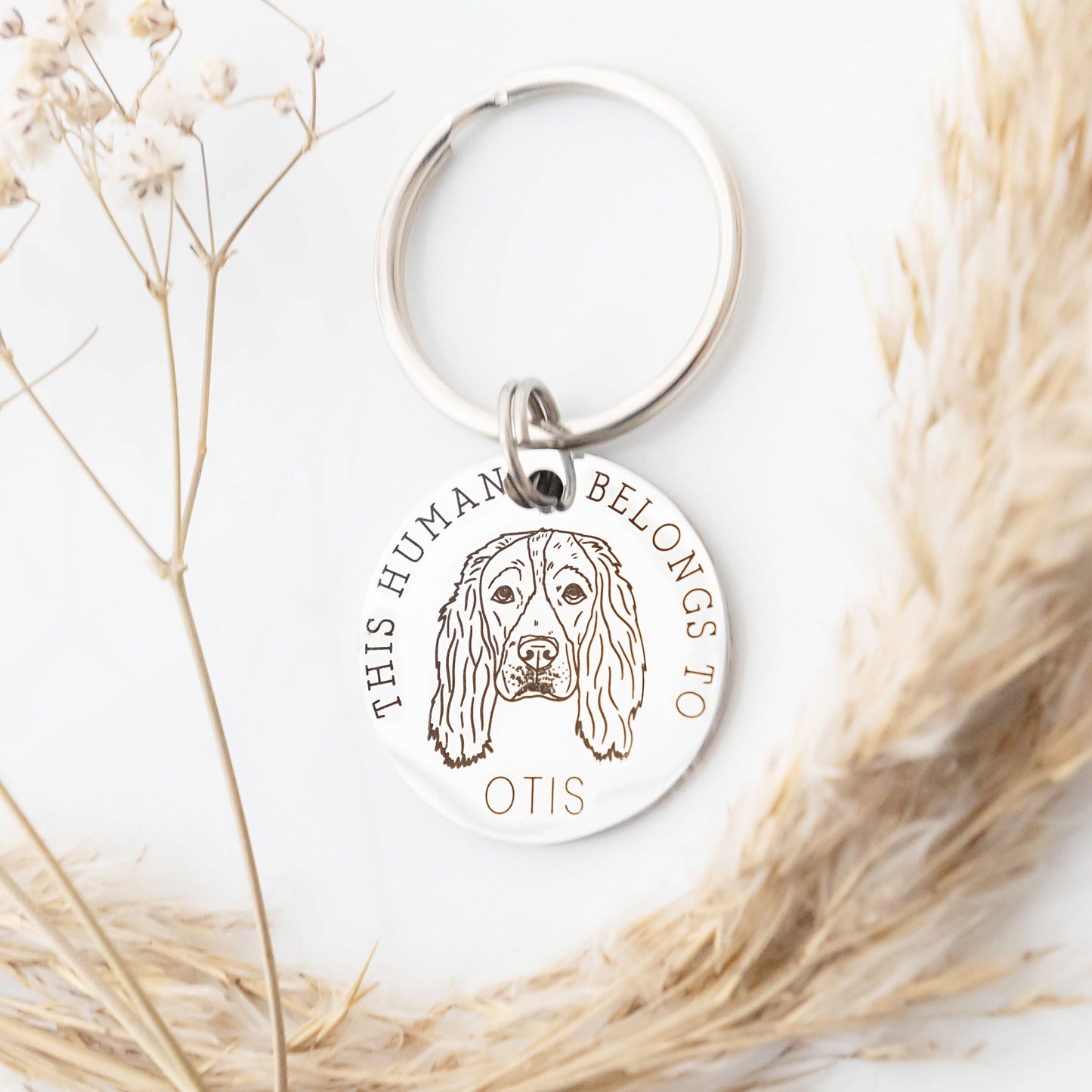 Dog Dad, Dog Mum, This Human Belongs To, Personalised Keyring, Dog Gift, Gift from Dog, Engraved Stainless Steel, Dog Lover