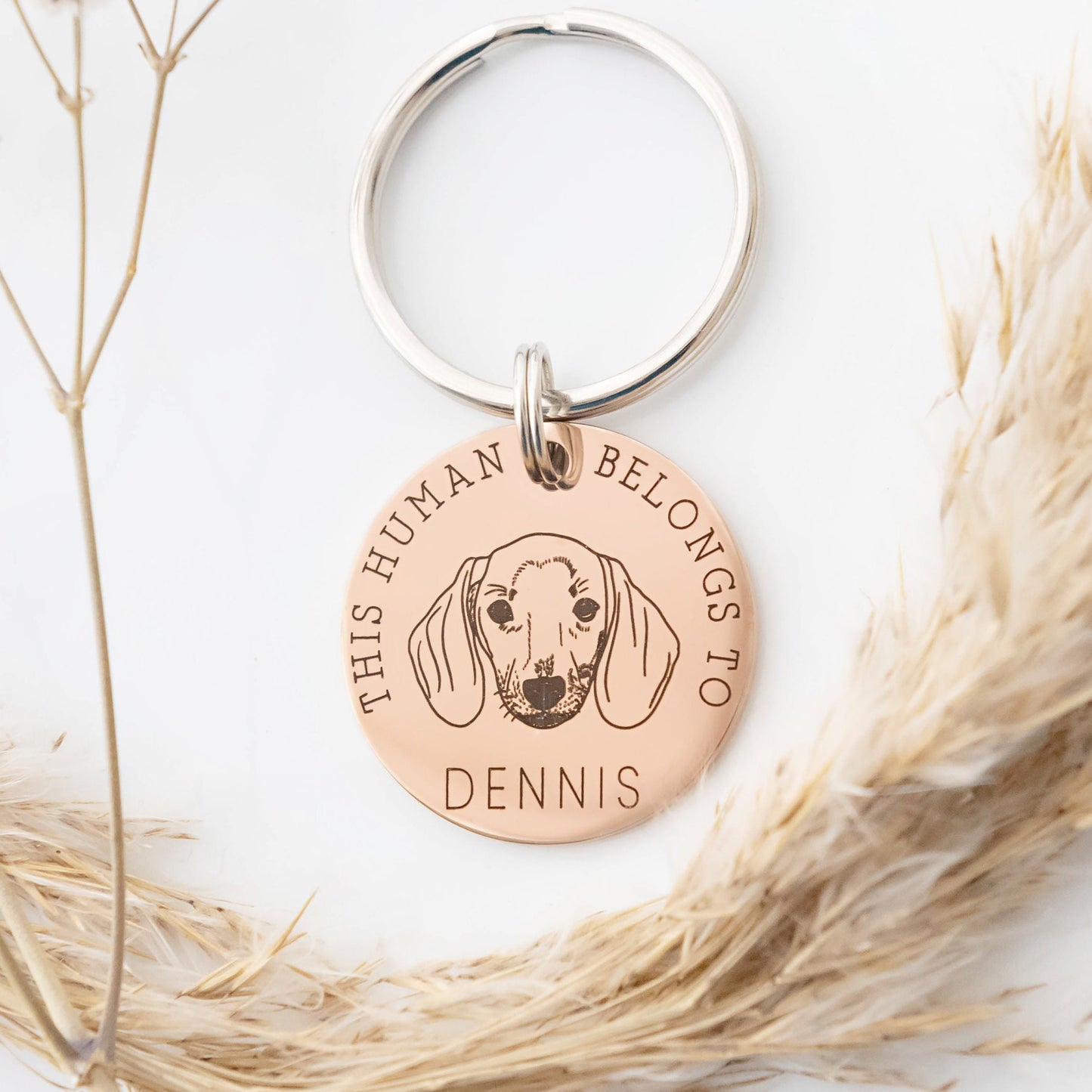 Dog Dad, Dog Mum, This Human Belongs To, Personalised Keyring, Dog Gift, Gift from Dog, Engraved Stainless Steel, Dog Lover