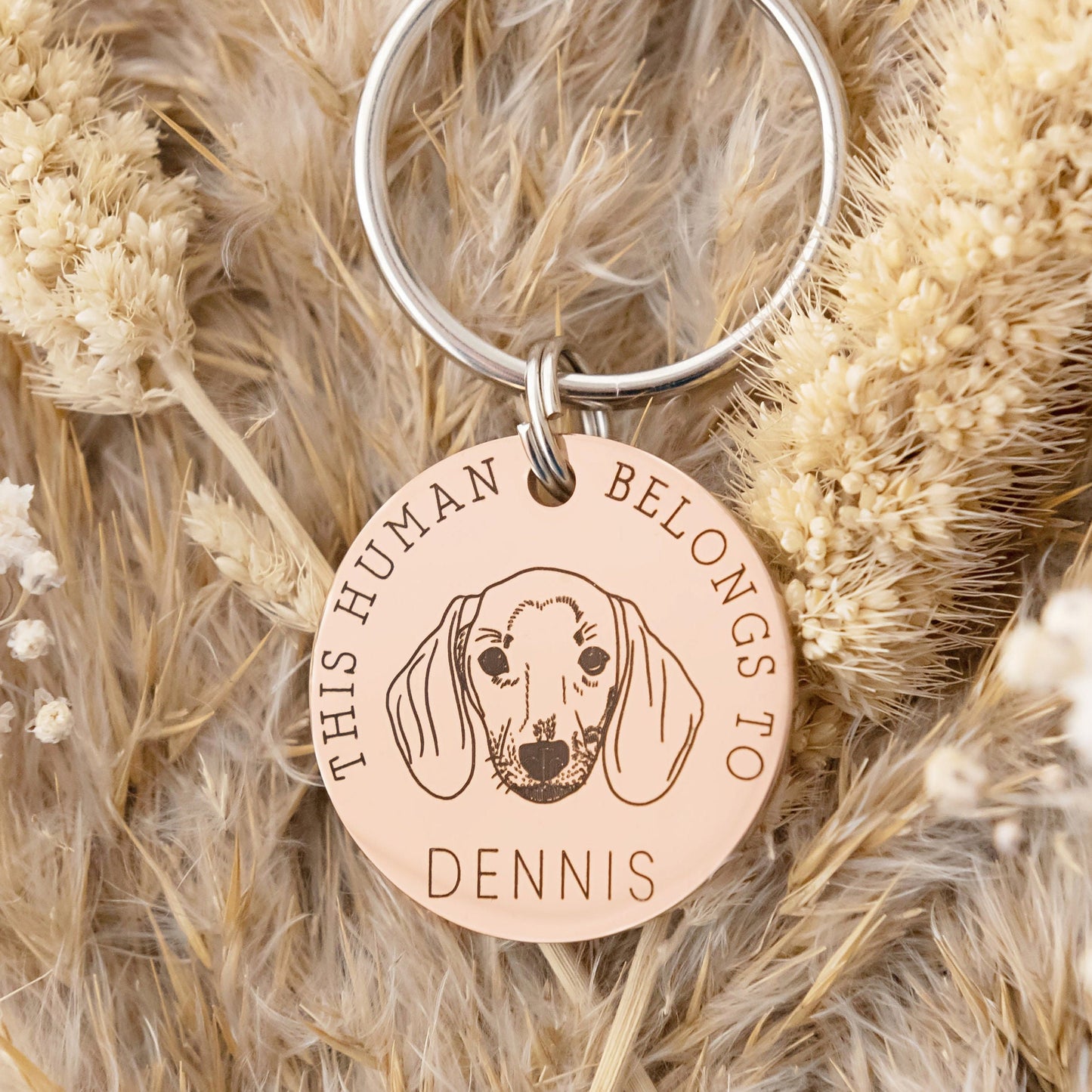 Dog Dad, Dog Mum, This Human Belongs To, Personalised Keyring, Dog Gift, Gift from Dog, Engraved Stainless Steel, Dog Lover