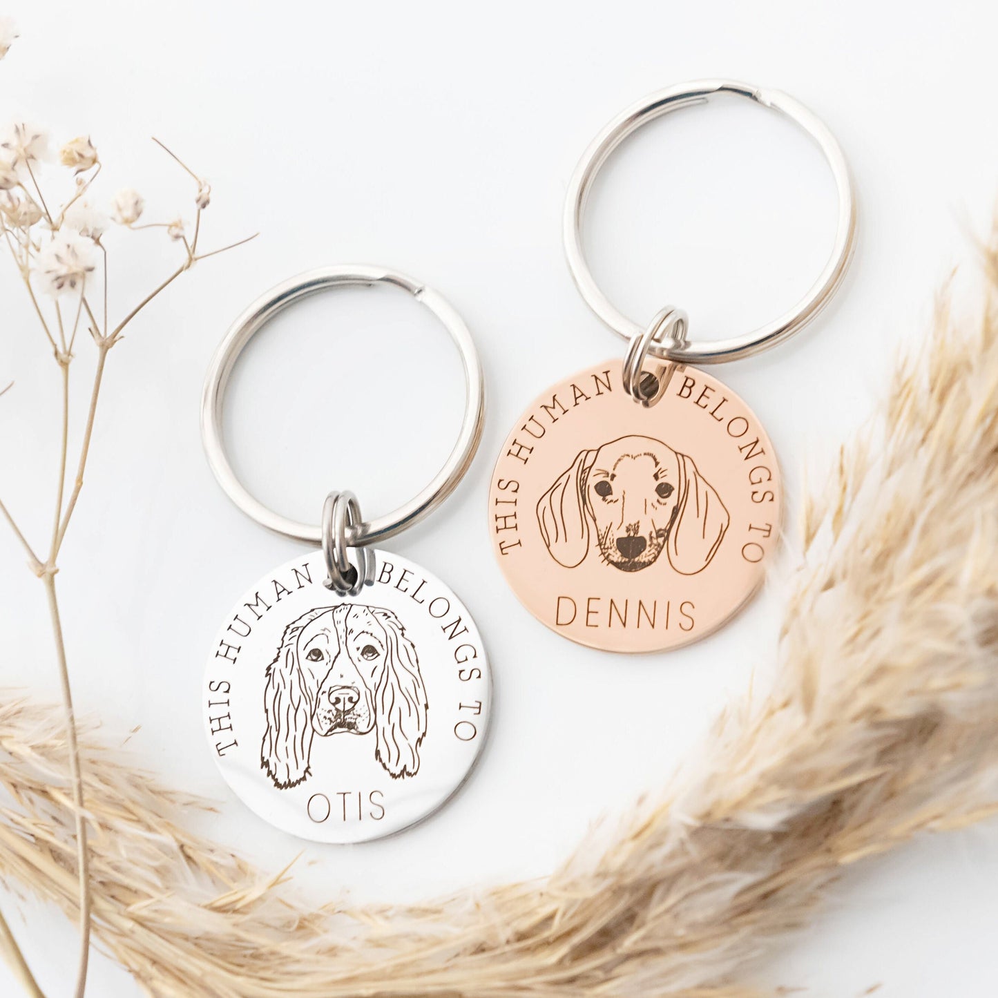 Dog Dad, Dog Mum, This Human Belongs To, Personalised Keyring, Dog Gift, Gift from Dog, Engraved Stainless Steel, Dog Lover