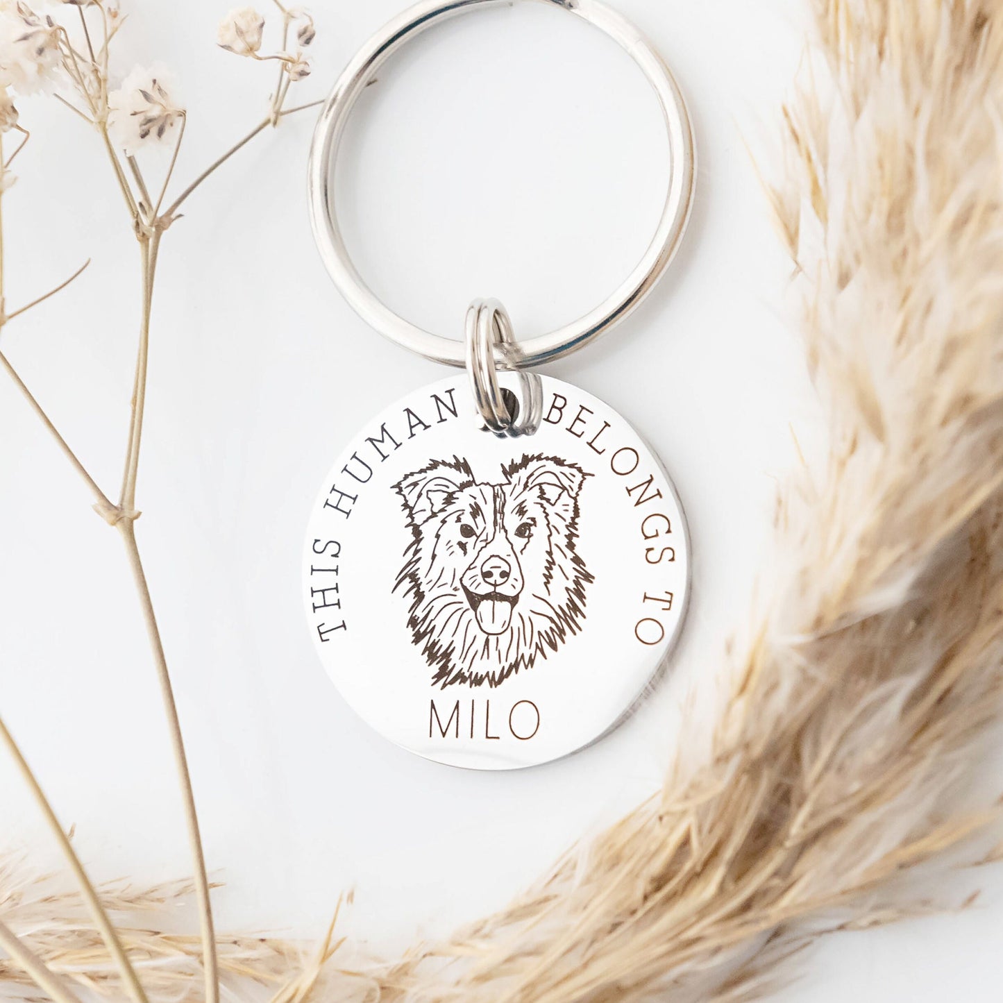 Dog Dad, Dog Mum, This Human Belongs To, Personalised Keyring, Dog Gift, Gift from Dog, Engraved Stainless Steel, Dog Lover