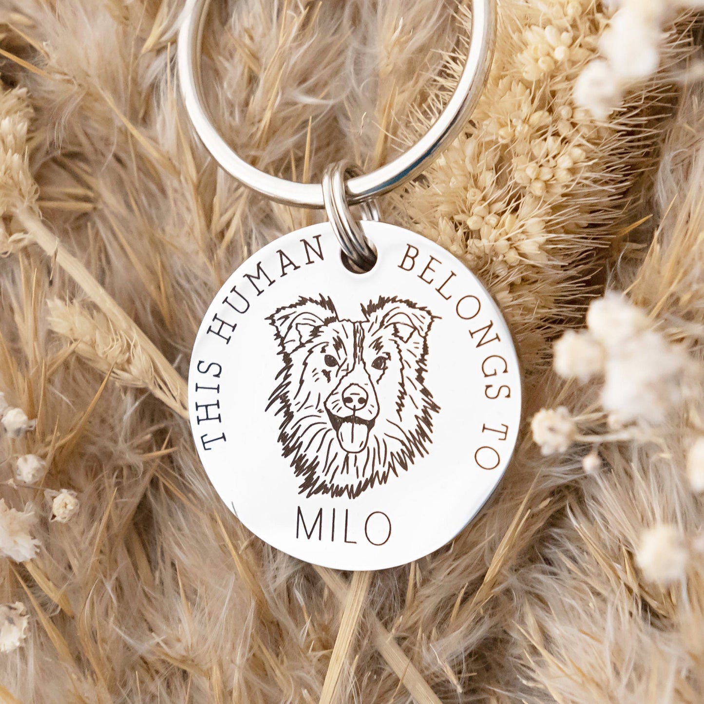 Dog Dad, Dog Mum, This Human Belongs To, Personalised Keyring, Dog Gift, Gift from Dog, Engraved Stainless Steel, Dog Lover