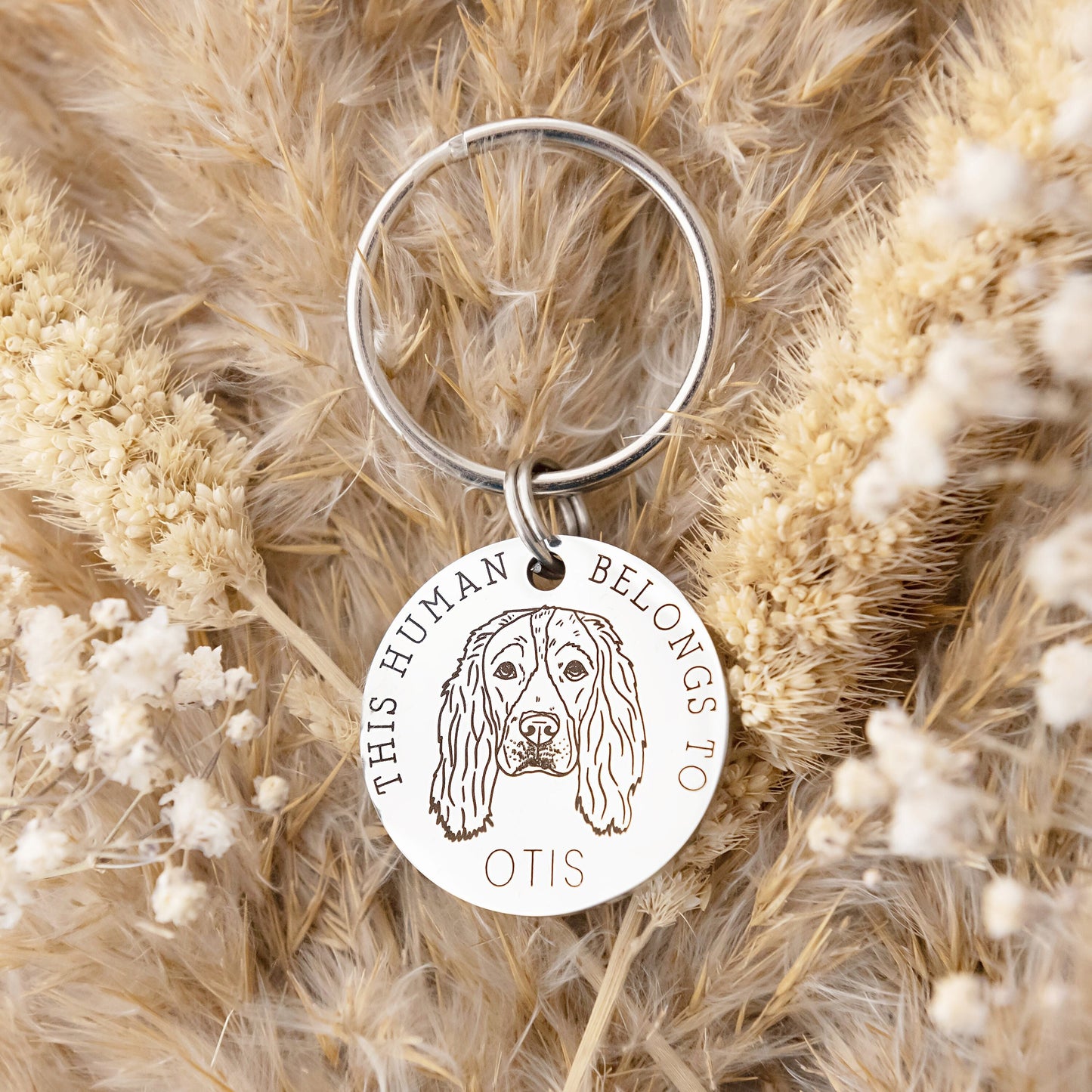 Dog Dad, Dog Mum, This Human Belongs To, Personalised Keyring, Dog Gift, Gift from Dog, Engraved Stainless Steel, Dog Lover