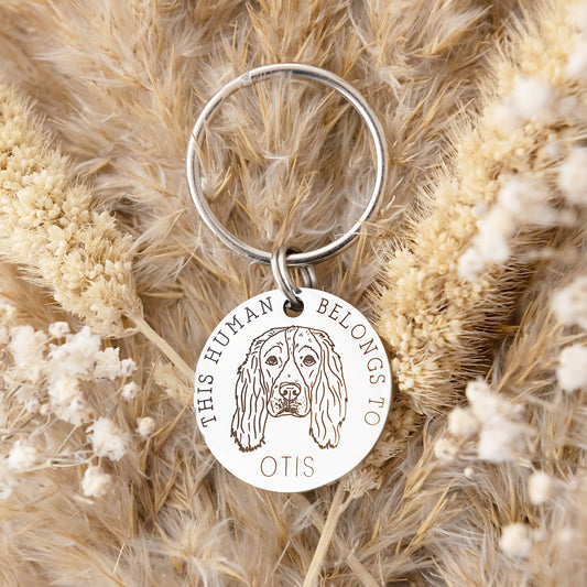 Dog Dad, Dog Mum, This Human Belongs To, Personalised Keyring, Dog Gift, Gift from Dog, Engraved Stainless Steel, Dog Lover
