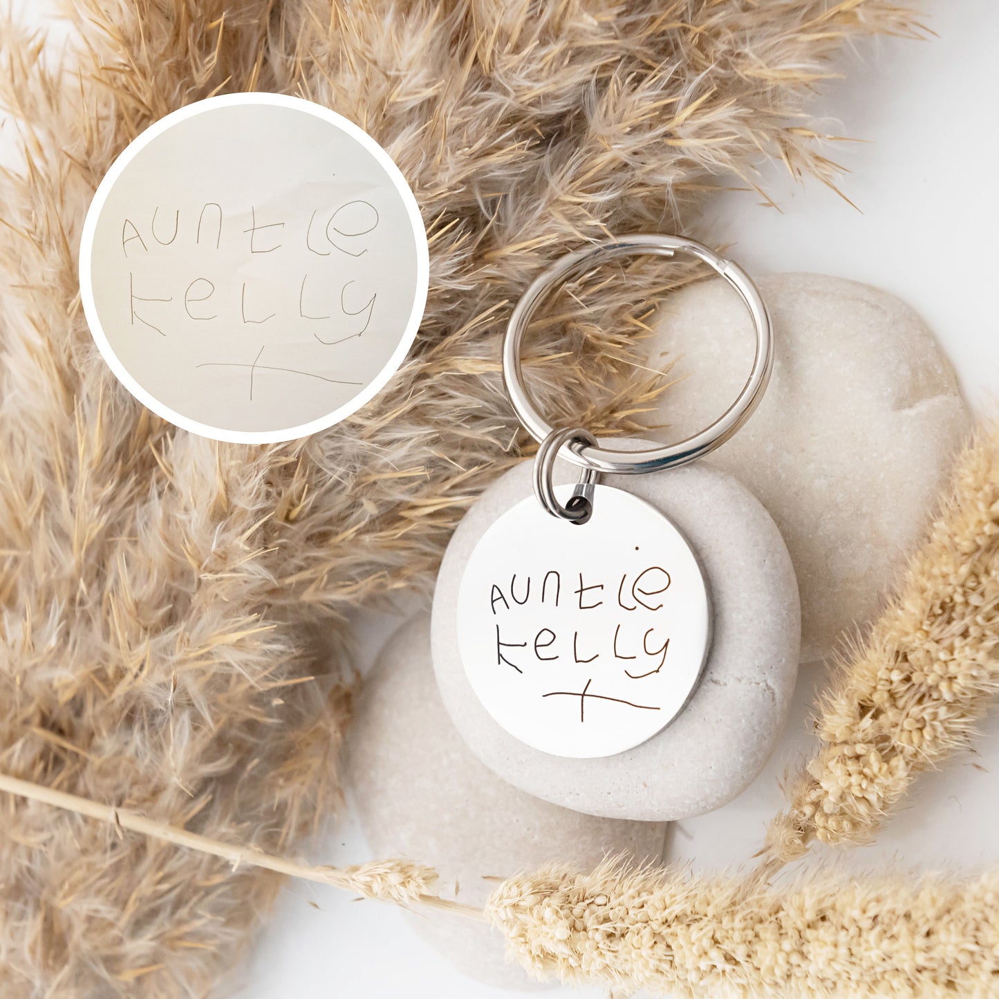 Gift for Dad Daddy Mum Mummy, Drawing Keyring, Personalised Child's Artwork Keychain, Custom Portrait Engraved Keyring, Custom Kids Drawing