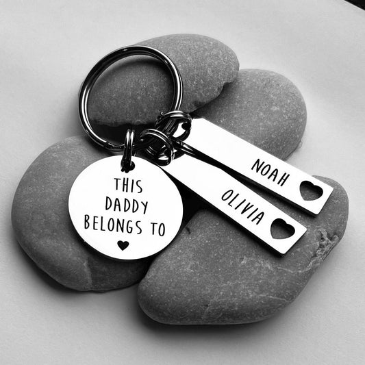 This Daddy Belongs To Keyring - Gift for Dad - Personalised Gift - Gift for Him Men Engraved Personalized Keyring - Dad Daddy Grandad Gifts