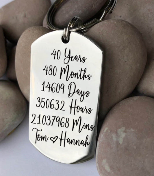 40th Wedding Anniversary Gift, Wedding Gift Idea, Husband Gift, Couples Keyring, Personalized Keychain, Engraved Keyring