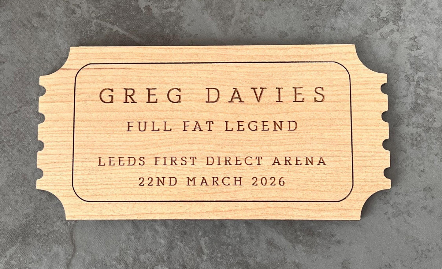 Personalised Gift Voucher, Concert Ticket, Keepsake Ticket, Personalised Voucher, Gift Ticket, Wooden Ticket, Memento Gig Ticket