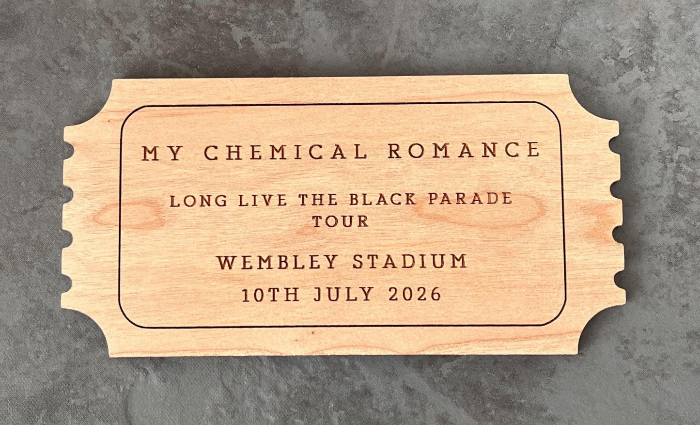 Personalised Gift Voucher, Concert Ticket, Keepsake Ticket, Personalised Voucher, Gift Ticket, Wooden Ticket, Memento Gig Ticket