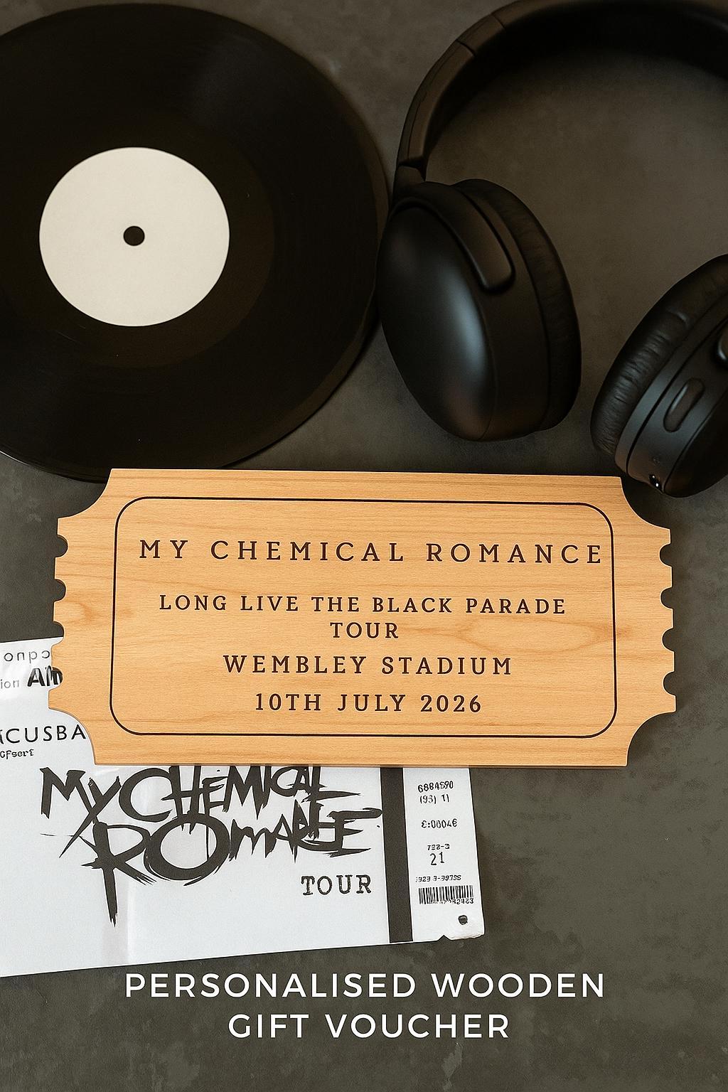 Personalised Gift Voucher, Concert Ticket, Keepsake Ticket, Personalised Voucher, Gift Ticket, Wooden Ticket, Memento Gig Ticket