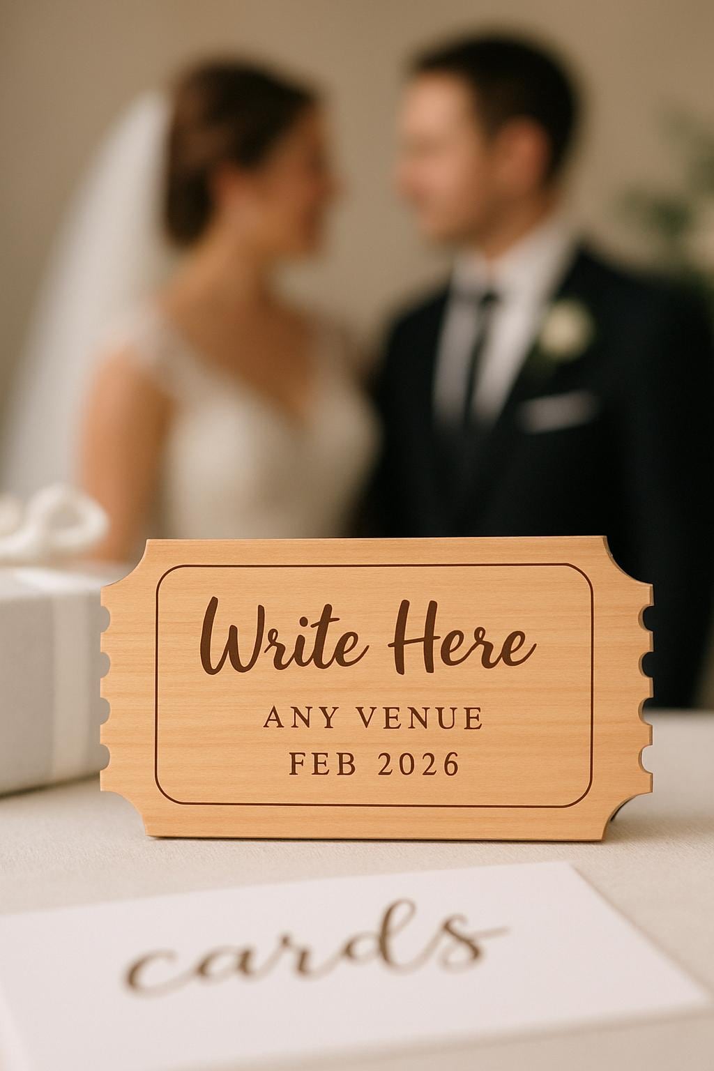 Custom Wooden Wedding Ticket | Save the Date/Invitation | Personalised Wedding Gift | Personalised Wooden Wedding Keepsake | Cherry Veneer