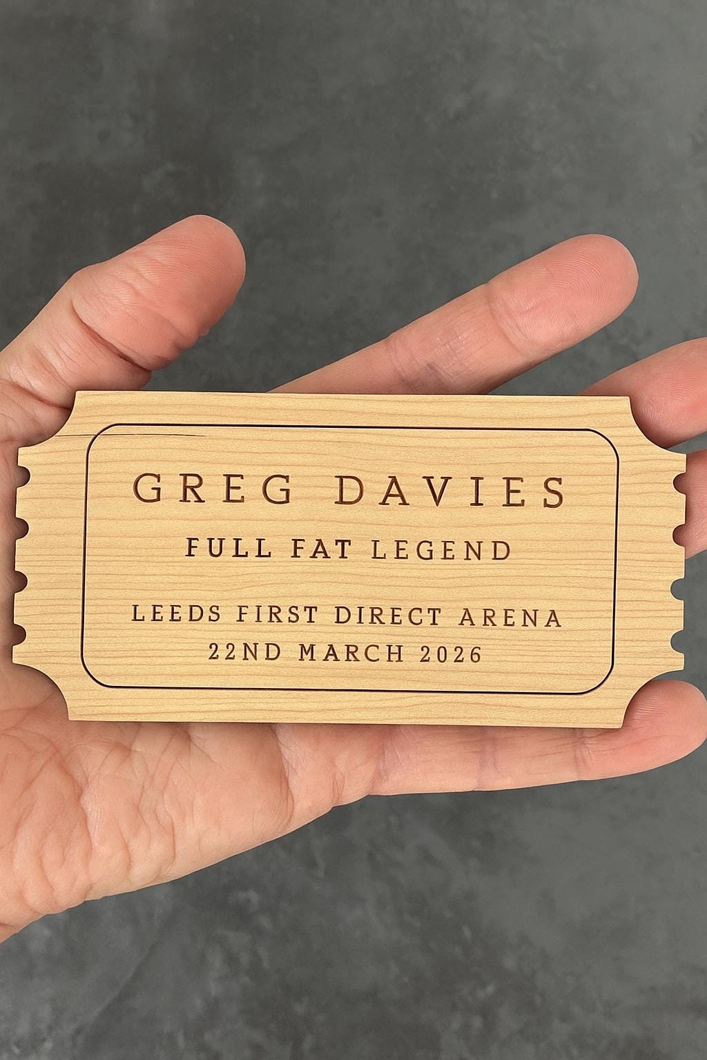 Personalised Gift Voucher, Concert Ticket, Keepsake Ticket, Personalised Voucher, Gift Ticket, Wooden Ticket, Memento Gig Ticket