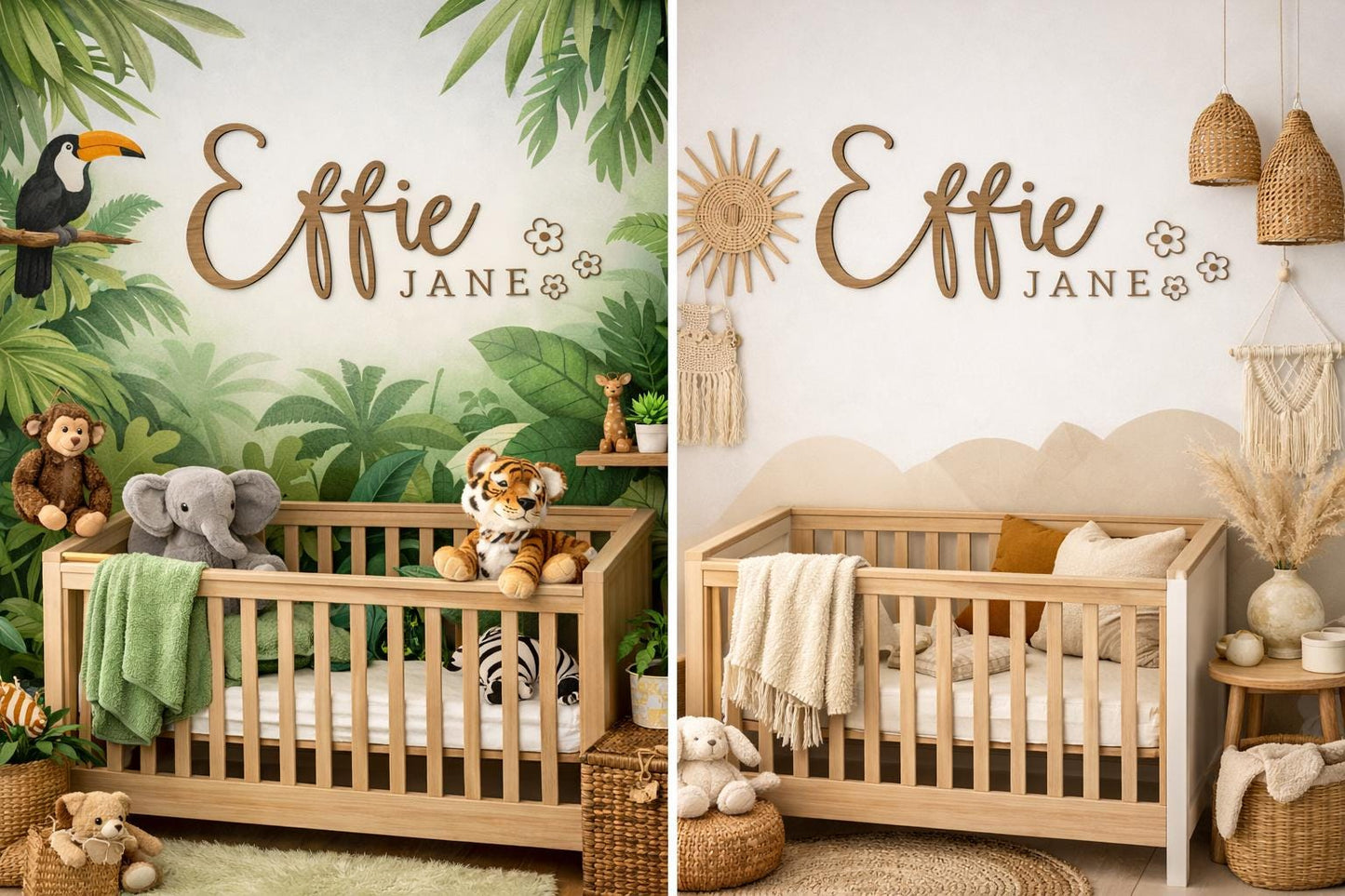 Personalised Cherry Veneer MDF Name Sign | Nursery, Kids Room Decor