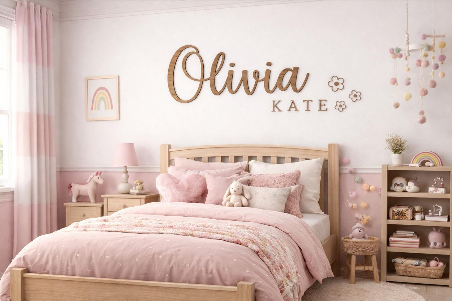 Personalised Cherry Veneer MDF Name Sign | Nursery, Kids Room Decor
