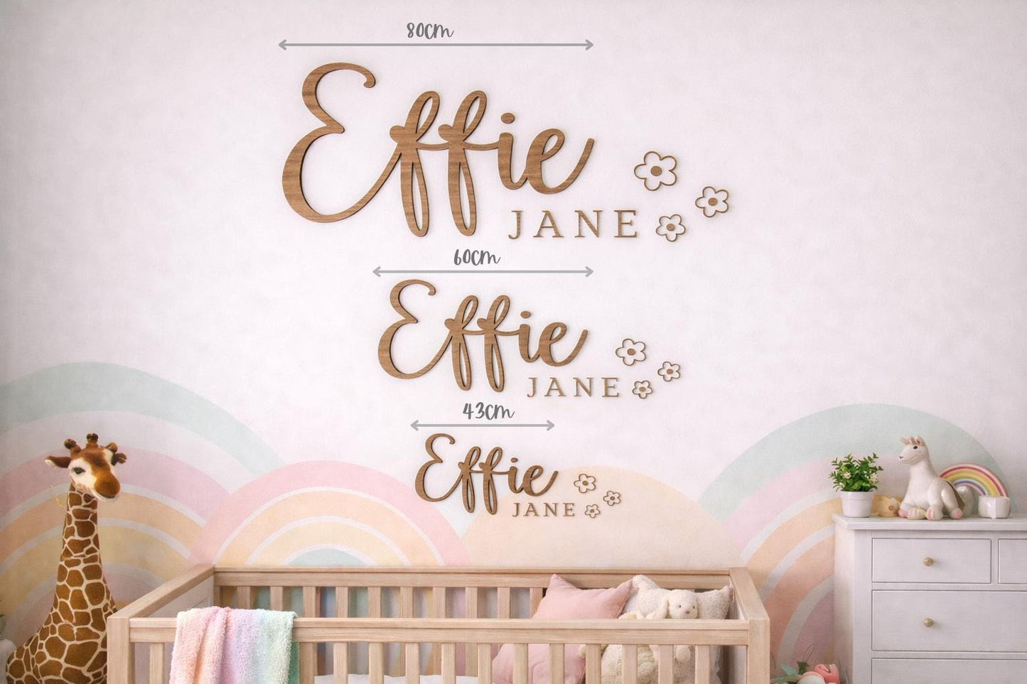 Personalised Cherry Veneer MDF Name Sign | Nursery, Kids Room Decor