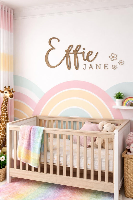 Personalised Cherry Veneer MDF Name Sign | Nursery, Kids Room Decor