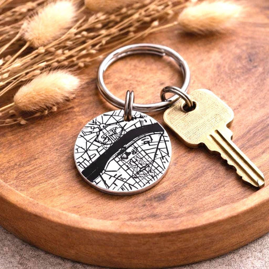 Personalised Map Keyring, Custom Location Date Time, Valentines Day Gift for Couples, Matching Keychain, Wedding, Anniversary Personalized