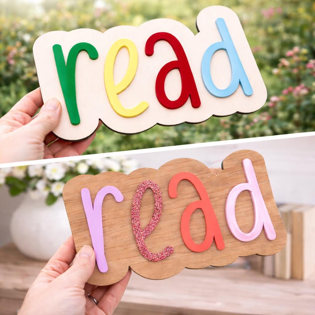 Wooden Acrylic Read Sign | Nursery Reading Corner Decor, Kids Room Wall Art
