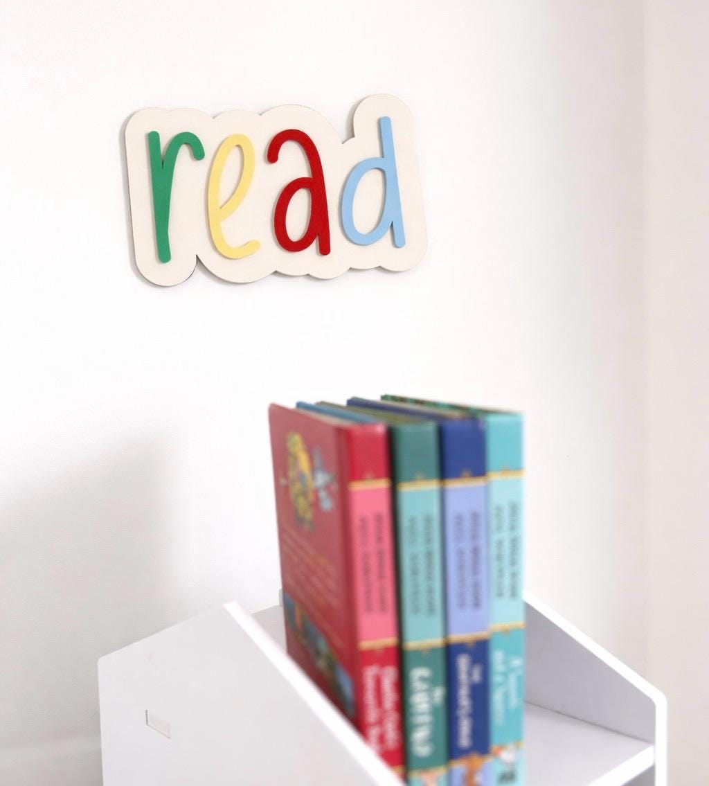 Wooden Acrylic Read Sign | Nursery Reading Corner Decor, Kids Room Wall Art