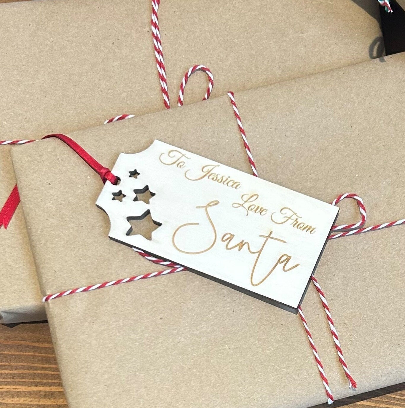Personalised Luxury Christmas Gift Tags - From Santa Tags - Wooden Gift Tags - Personalised Gift Tags - Re Usable Tags - Gift Tag Name
