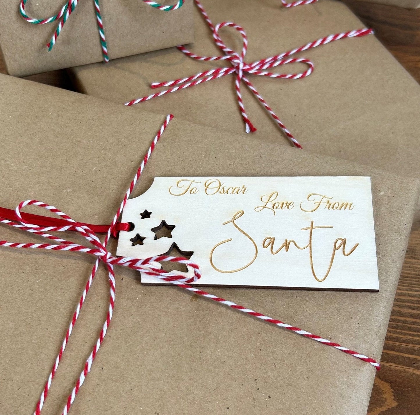 Personalised Luxury Christmas Gift Tags - From Santa Tags - Wooden Gift Tags - Personalised Gift Tags - Re Usable Tags - Gift Tag Name