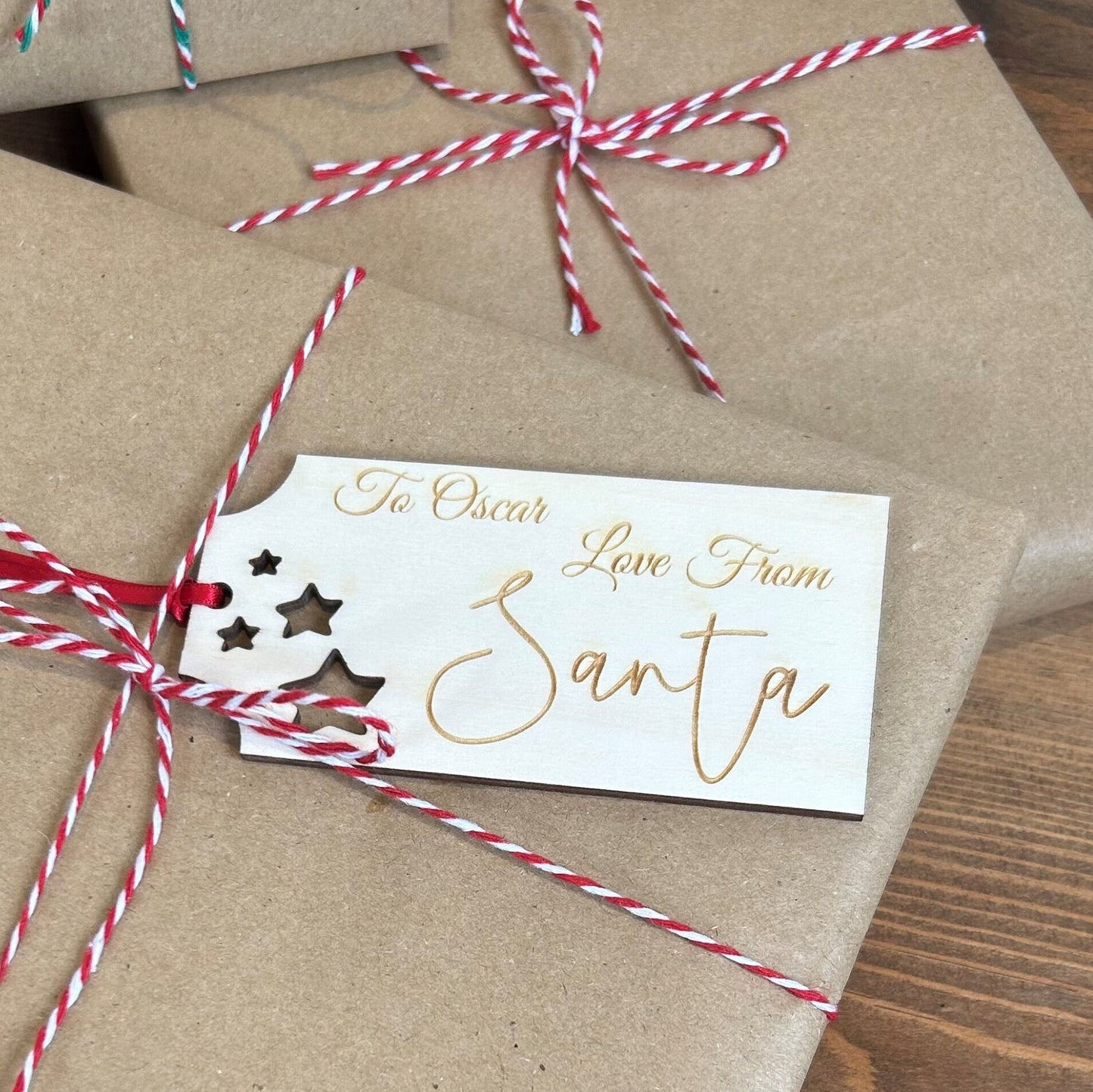 Personalised Luxury Christmas Gift Tags - From Santa Tags - Wooden Gift Tags - Personalised Gift Tags - Re Usable Tags - Gift Tag Name