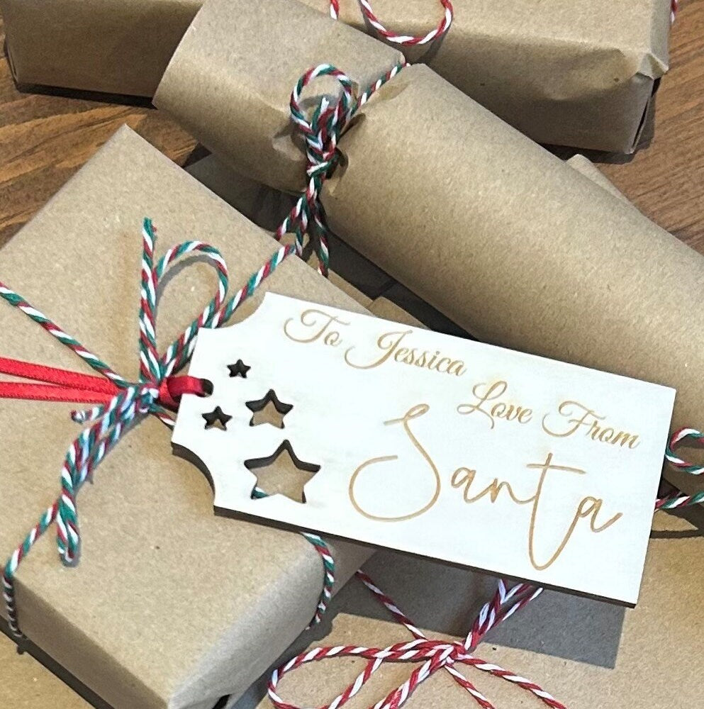 Personalised Luxury Christmas Gift Tags - From Santa Tags - Wooden Gift Tags - Personalised Gift Tags - Re Usable Tags - Gift Tag Name