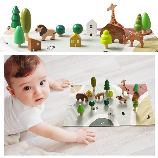 Safari Wooden Toy - Animal Toys - Wooden Toys - Personalised Toy - Animal Play Set - Birthday Gift - Play Mat - Gift for children
