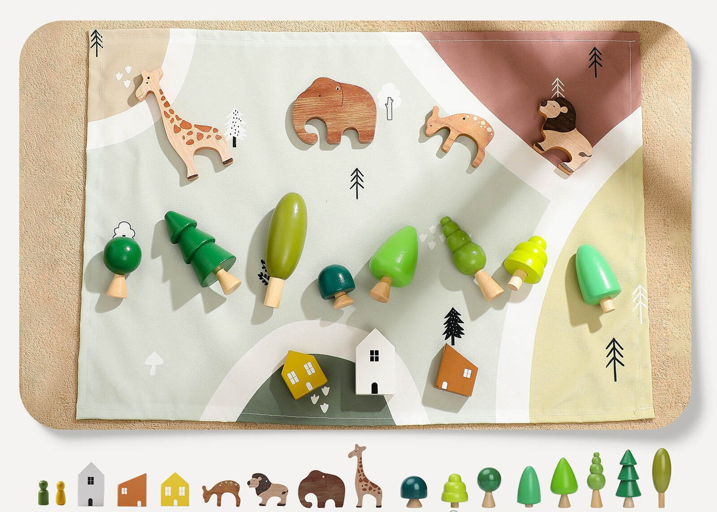 Safari Wooden Toy - Animal Toys - Wooden Toys - Personalised Toy - Animal Play Set - Birthday Gift - Play Mat - Gift for children