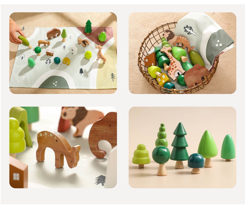 Safari Wooden Toy - Animal Toys - Wooden Toys - Personalised Toy - Animal Play Set - Birthday Gift - Play Mat - Gift for children